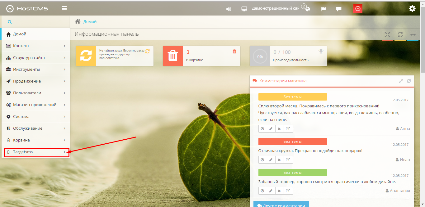 HostCMS. Модуль в меню