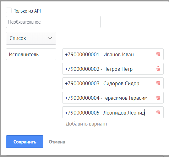 amoCRM. Список исполнителей