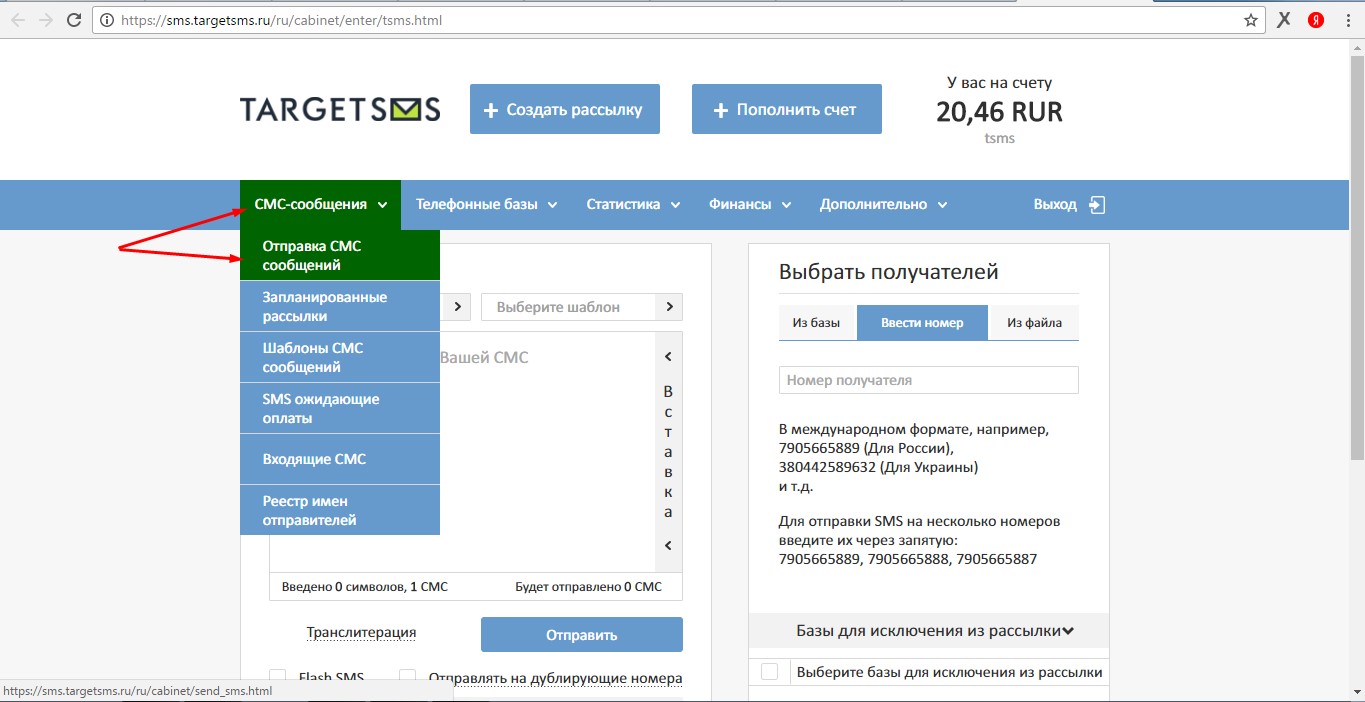 Шаг 3. Отправка СМС